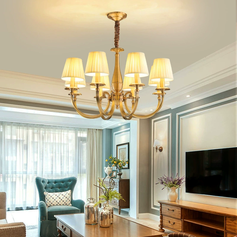 European Pure Copper Fabric Pendant Light